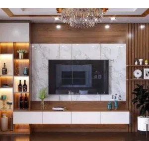 Kệ tivi treo tường kết hợp nan nhựa ốp tường